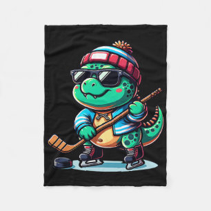 Cool Ice Hockey Dino In Style Fleece Blanket