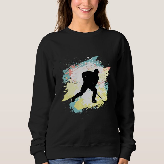 Cool Ice Hockey Player With Puck Sweatshirt (Front)