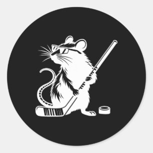 Cool Ice Hockey Rat With Stick And Puck Classic Round Sticker
