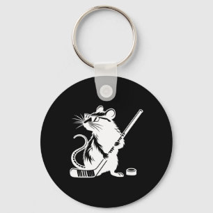 Cool Ice Hockey Rat With Stick And Puck Key Ring