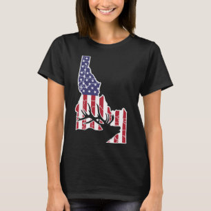 Cool Idaho State Elk US Flag Funny Deer Animal Hun T-Shirt