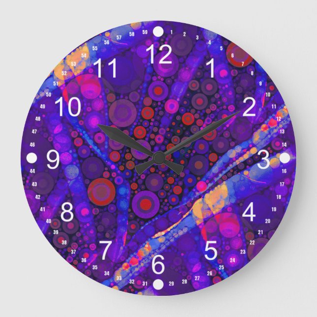 Cool Indigo Concentric Circles Abstract Mosaic Large Clock (Front)
