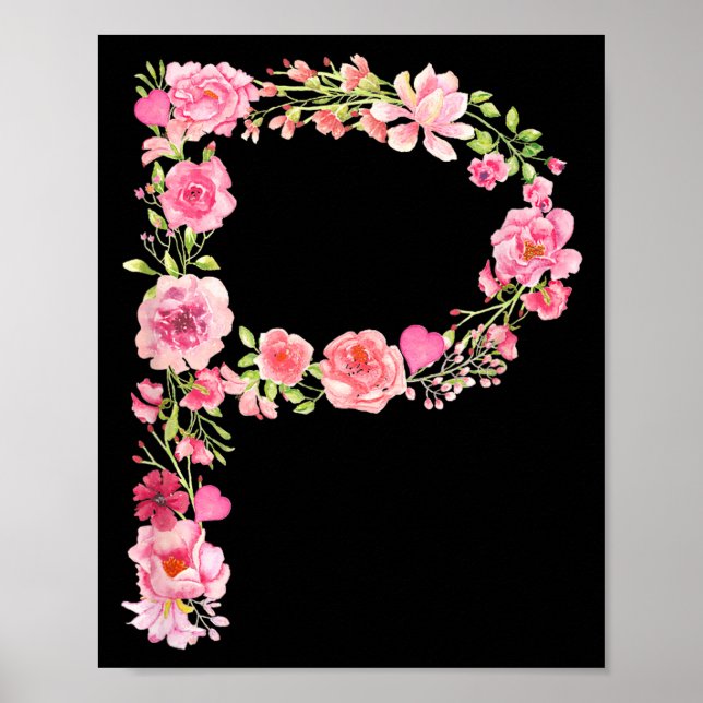 Cool Initial Alphabet Monogram Flowers Floral Lett Poster (Front)