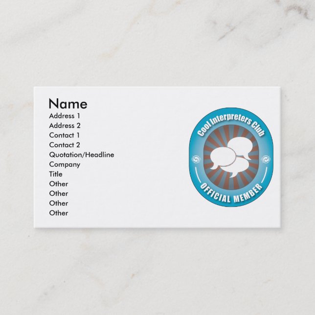 Cool Interpreters Club Business Card (Front)