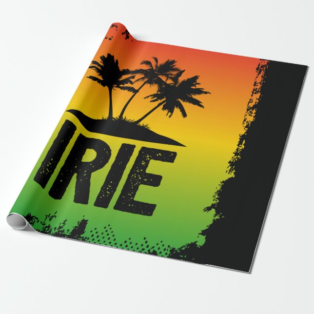 Cool IRIE Jamaican Rastafarian Feel Good Quote Wrapping Paper (Unrolled)