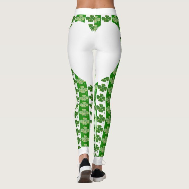 Cool Irish Shamrock Bright White Heart Leggings (Back)