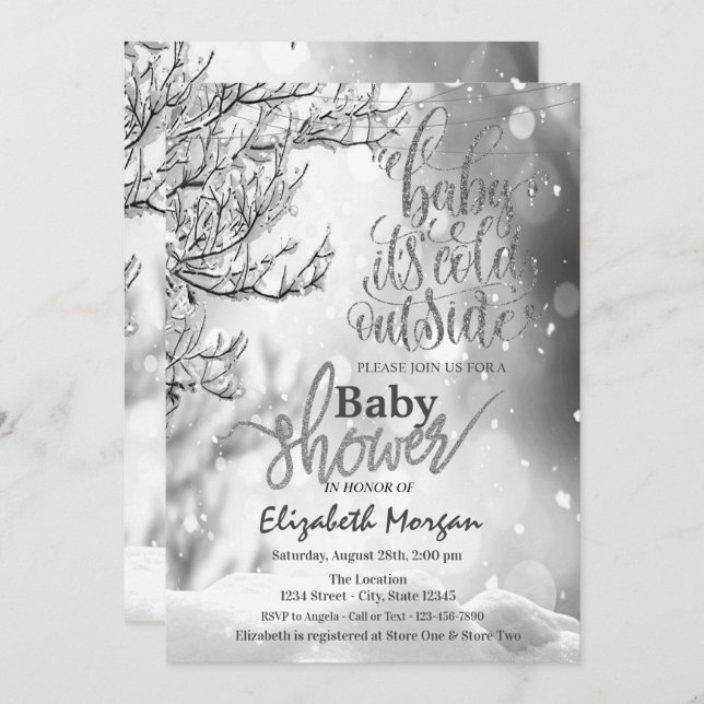 Cool It's Cold Outside Winter Tree Baby Shower Invitation (Front/Back)