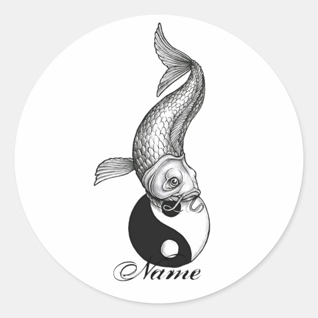 Cool Japanese Black White Koi Fish Yin Yang Classic Round Sticker (Front)