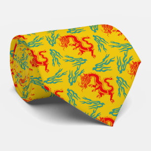 cool Japanese dragon tiled pattern neck tie 