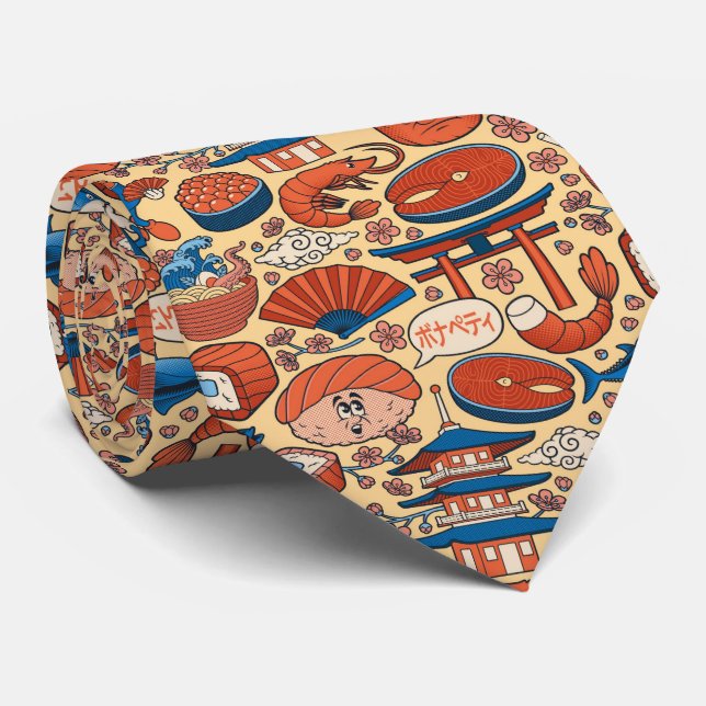 cool Japanese food tiled pattern Tie (Rolled)