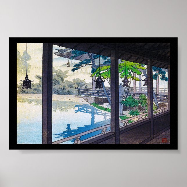 Cool japanese garden lake mountain scenery poster (Front)