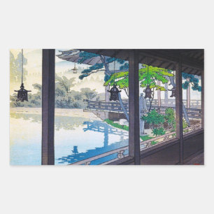 Cool japanese garden lake mountain scenery rectangular sticker