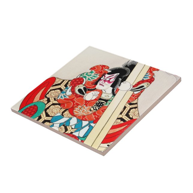 Cool japanese kabuki warrior actor samurai man art ceramic tile (Side)