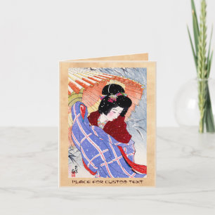 Cool japanese lady geisha umbrella snow winter holiday card