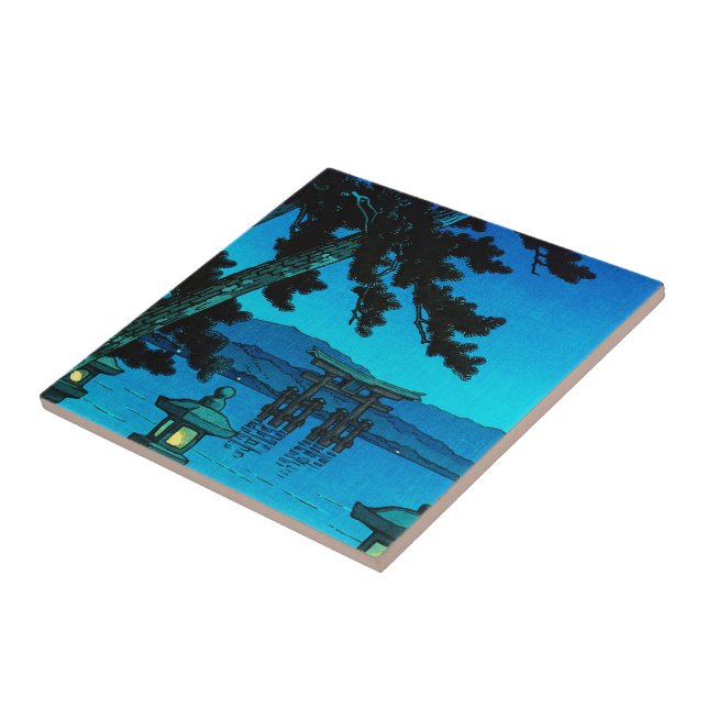 Cool japanese moonlit night gate sea hasui kawase ceramic tile (Side)