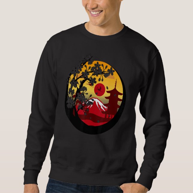 Cool Japanese Mountain Cute Japanese View Graphica Sweatshirt (Front)