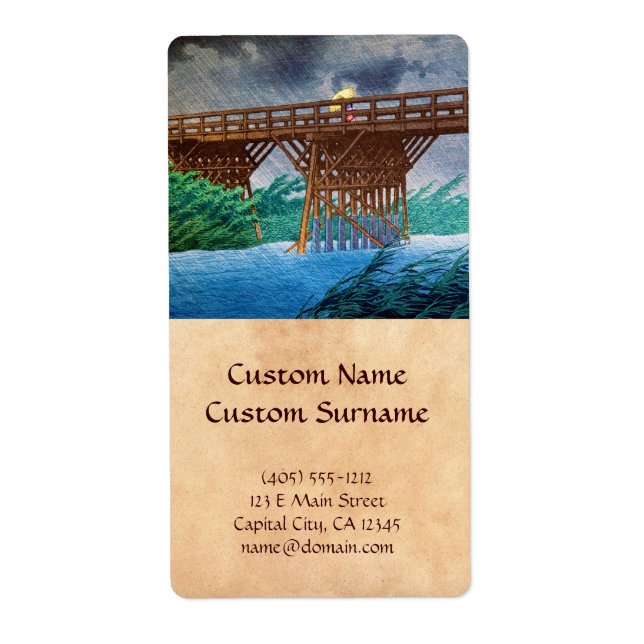 Cool japanese rain bridge river forest Kawase art (Front)