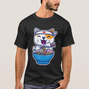 Cool Japanese Ramen Cat Illustration Novelty Graph T-Shirt