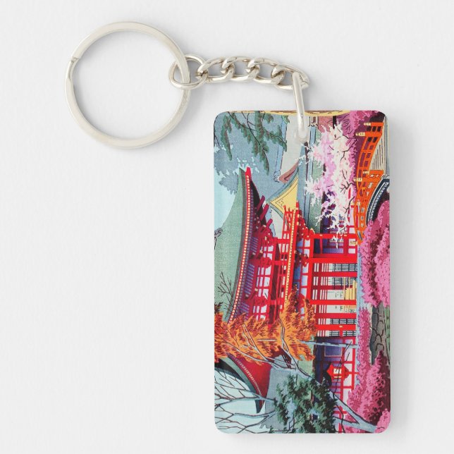 Cool japanese Red Temple Spring Asano Takeji Key Ring (Front)