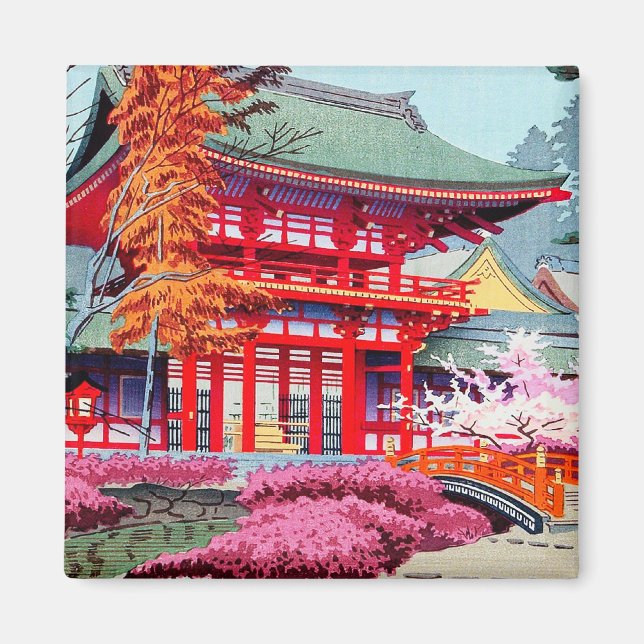 Cool japanese Red Temple Spring Asano Takeji Magnet (Front)