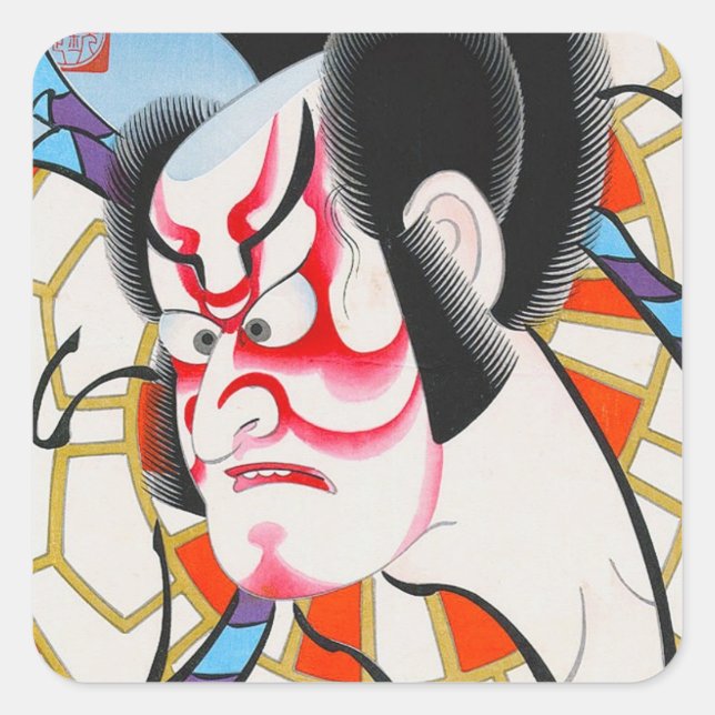 Cool japanese traditional kabuki makeup tadamasa square sticker (Front)