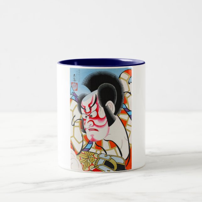 Cool japanese traditional kabuki makeup tadamasa Two-Tone coffee mug (Center)