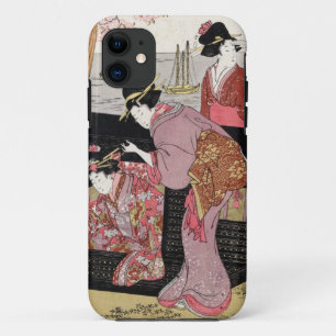 Cool japanese ukiyo-e trio geisha lady scroll iPhone 11 case