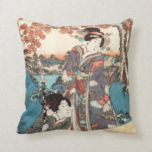 Cool japanese vintage ukiyo-e geisha old scroll cushion