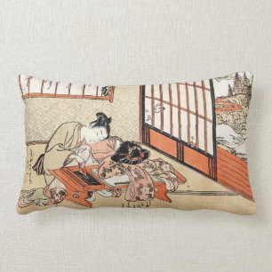 Cool japanese vintage ukiyo-e geisha scroll lumbar cushion