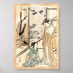 Cool japanese vintage ukiyo-e geisha scroll poster