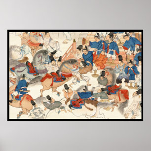 Cool japanese vintage ukiyo-e horse riders cavalry poster