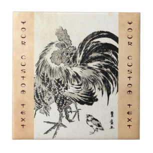 Cool japanese vintage ukiyo-e ink rooster chicken tile