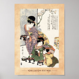 Cool japanese vintage ukiyo-e lady and children poster