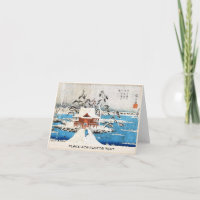 Cool japanese vintage ukiyo-e lake shrine snow
