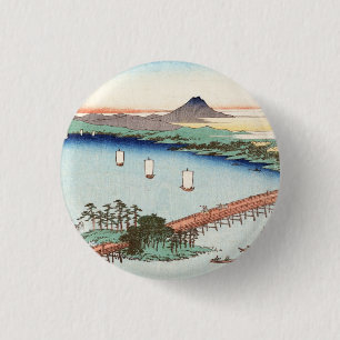 Cool japanese vintage ukiyo-e scenery waterscape 3 cm round badge