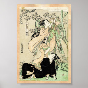 Cool japanese vintage ukiyo-e scroll two geishas poster