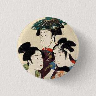 Cool japanese vintage ukiyo-e trio lady geisha art 3 cm round badge