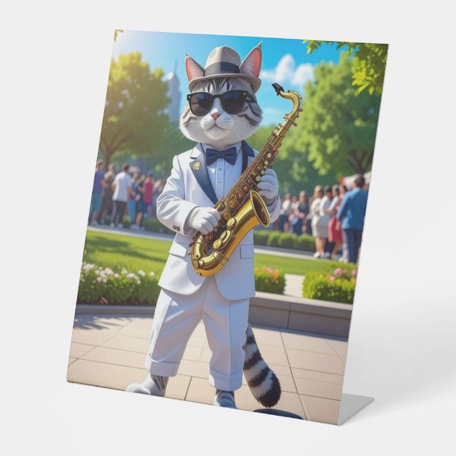 Cool Jazz Cat Pedestal Sign (Front)
