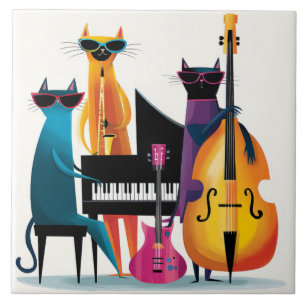 Cool Jazz Cats Musicians Band Ceramic Tile