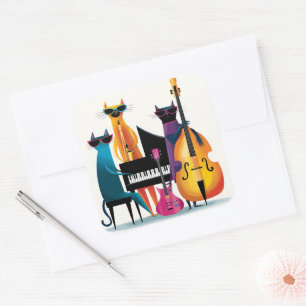 Cool Jazz Cats Musicians Band Square Sticker