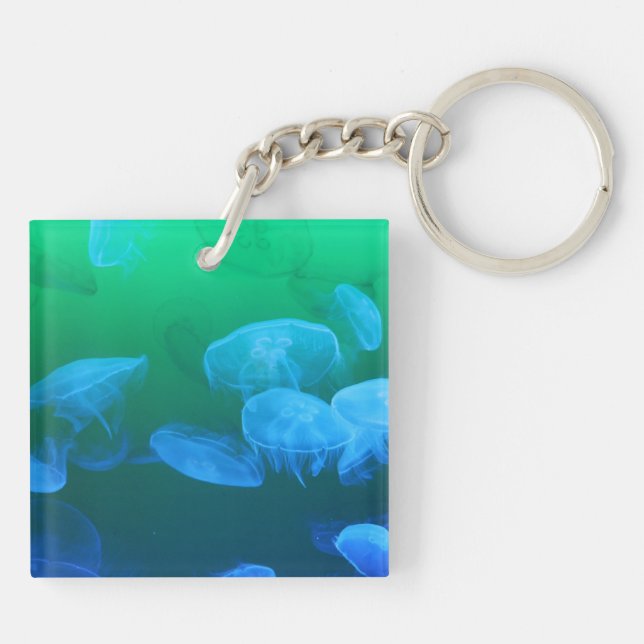 Cool Jellyfish Green Blue Gradient Key Ring (Back)