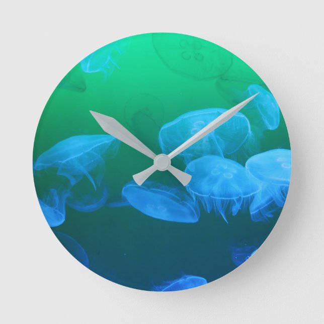 Cool Jellyfish Green Blue Gradient Round Clock (Front)