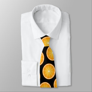 Cool Juicy Orange fruit slices pattern on black Tie