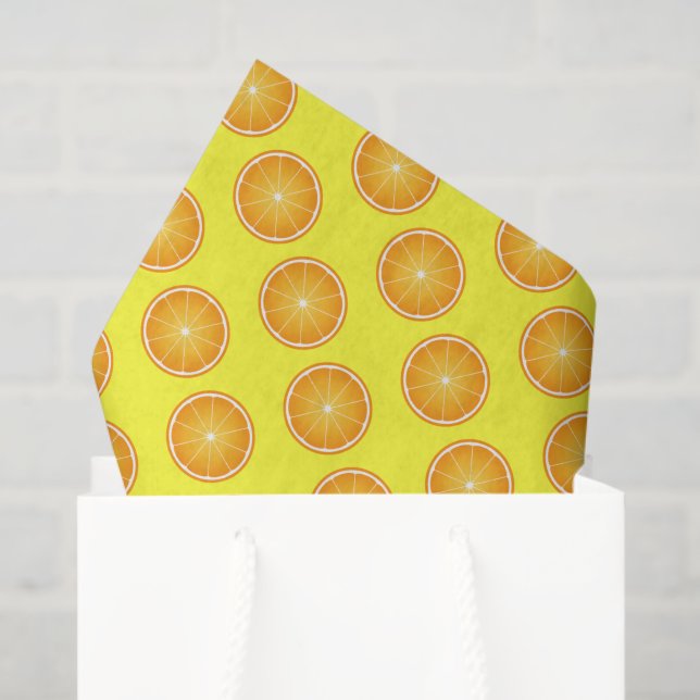 Cool Juicy Orange fruit slices pattern on yellow Tissue Paper (Gift Bag)
