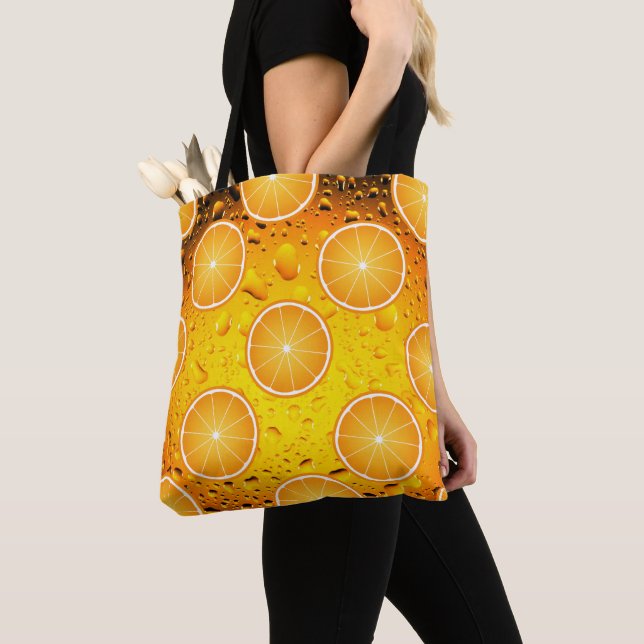 Cool Juicy Orange slices pattern on Water drops Tote Bag (Close Up)