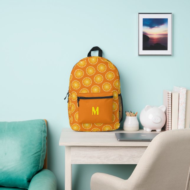 Cool Juicy Orange yellow fruit slices Monogram Printed Backpack (Insitu)