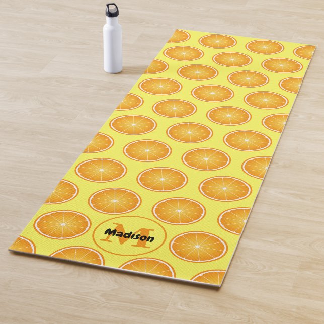 Cool Juicy Orange yellow slices pattern Monogram Yoga Mat (In Situ)