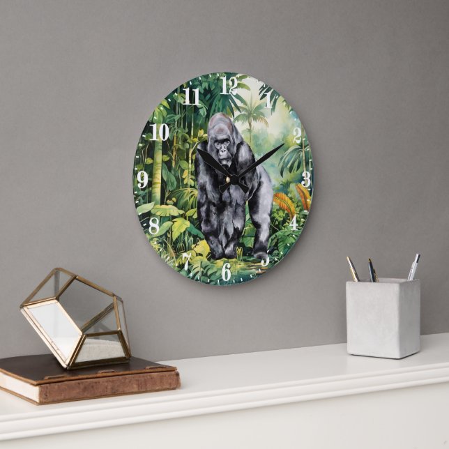 Cool jungle gorilla lovers large clock (Office)