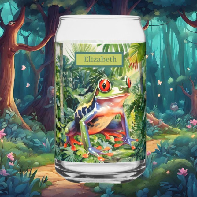 Cool Jungle tree frog  lovers add name Can Glass (Creator Uploaded)