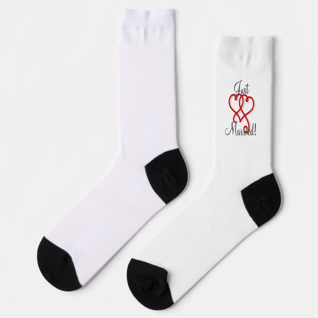 Cool Just Married Two Linked Swirly Red Hearts Socks (Left)